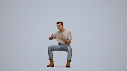 realistic 3D man casual sitting, scanned archviz people for Blender and 3ds Max, top-down view render