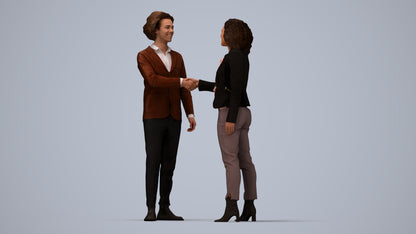 3D human model woman business, photogrammetry scanned person for archviz, top-down view render