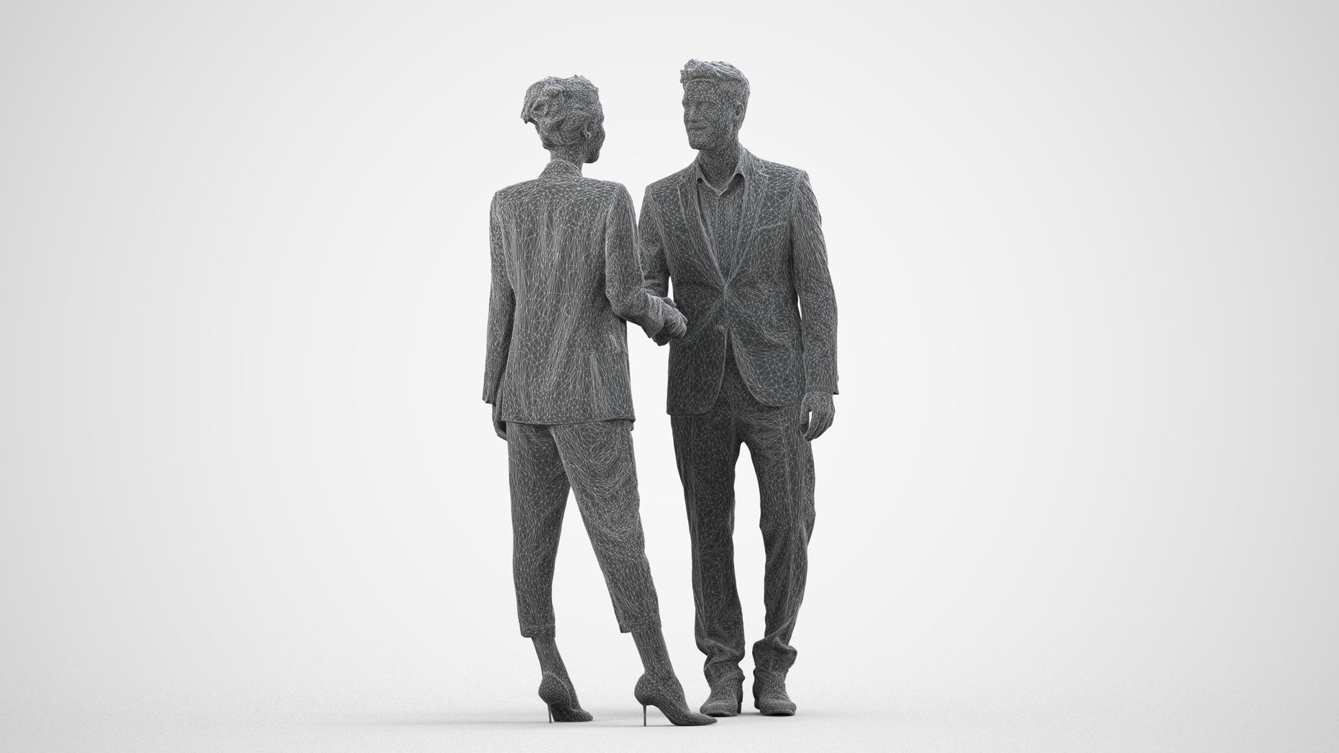 3D people model woman business shopping, scanned human for 3ds Max rendering, wireframe side view