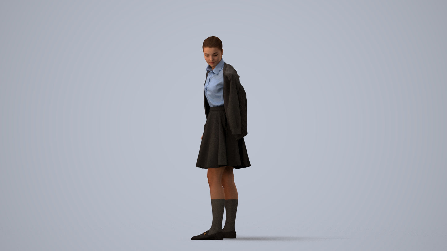 scanned 3D girl kids, photogrammetry people for Enscape and V-Ray, three-quarter view render