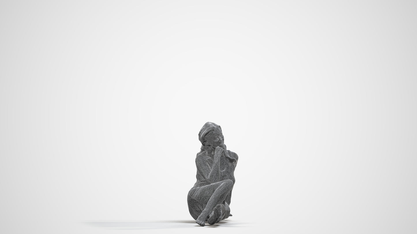 3D people model woman pool, scanned human for 3ds Max rendering, wireframe side view