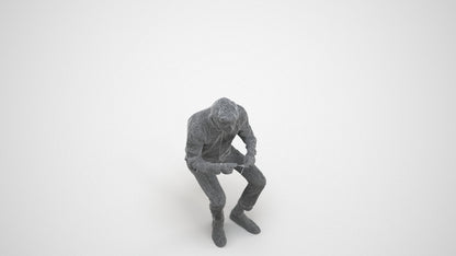 scanned 3D man casual sitting, photogrammetry people for Enscape and V-Ray, wireframe three-quarter view