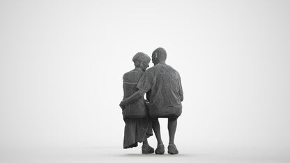realistic 3D senior woman couple, scanned archviz people for Blender and 3ds Max, wireframe front view