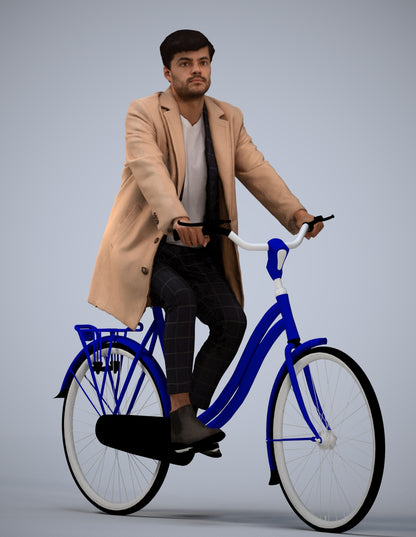 3D scanned man cycling business, photorealistic archviz people for Enscape and SketchUp