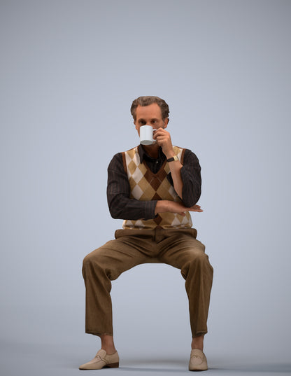 realistic 3D man business sitting, scanned archviz people for Blender and 3ds Max