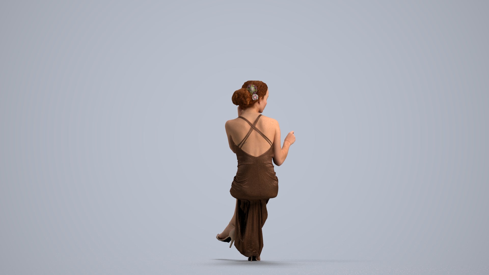 3D human model woman formal formalaffairs, photogrammetry scanned person for archviz, front view render