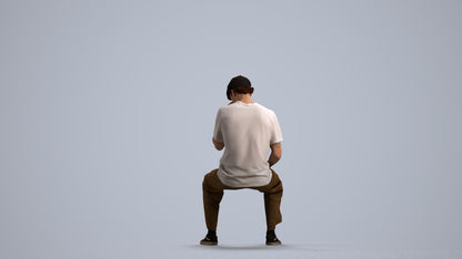 3D people model man casual sitting, scanned human for 3ds Max rendering, front view render