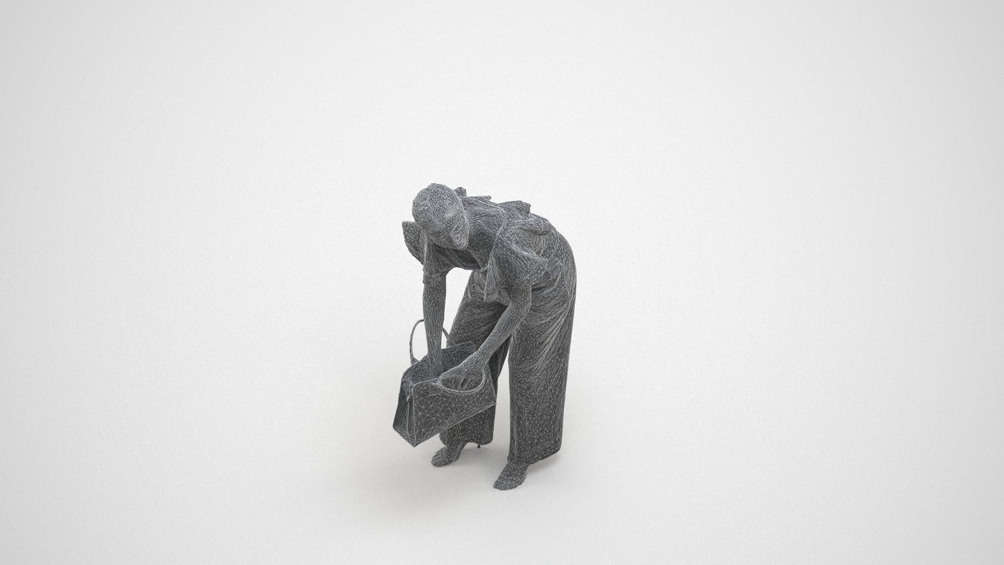 3D scanned woman standing business, photorealistic archviz people for Enscape and SketchUp, wireframe three-quarter view