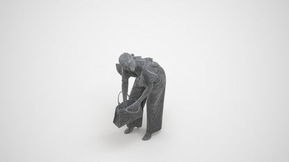 3D scanned woman standing business, photorealistic archviz people for Enscape and SketchUp, wireframe three-quarter view