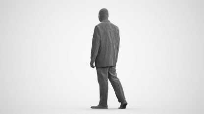 3D scanned man walking business, photorealistic archviz people for Enscape and SketchUp, wireframe front view