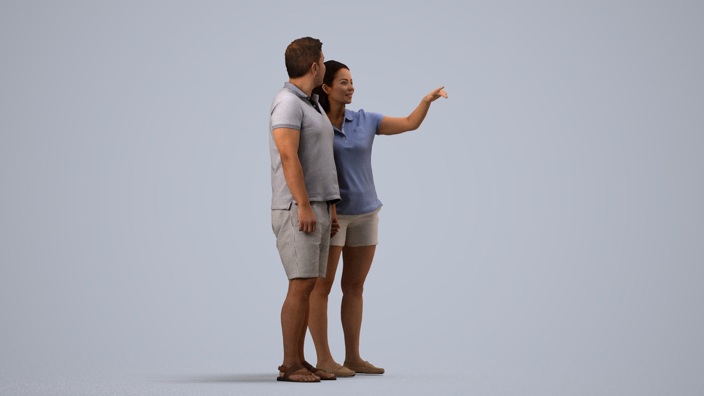 3D scanned woman couple casual, photorealistic archviz people for Enscape and SketchUp, side view render