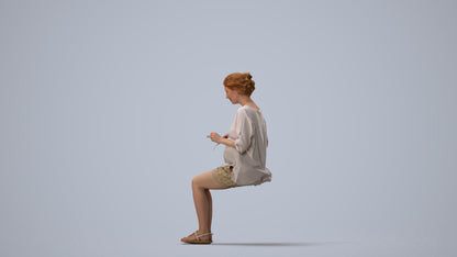 realistic 3D human woman casual sitting, archviz people FBX OBJ for Blender, three-quarter view render