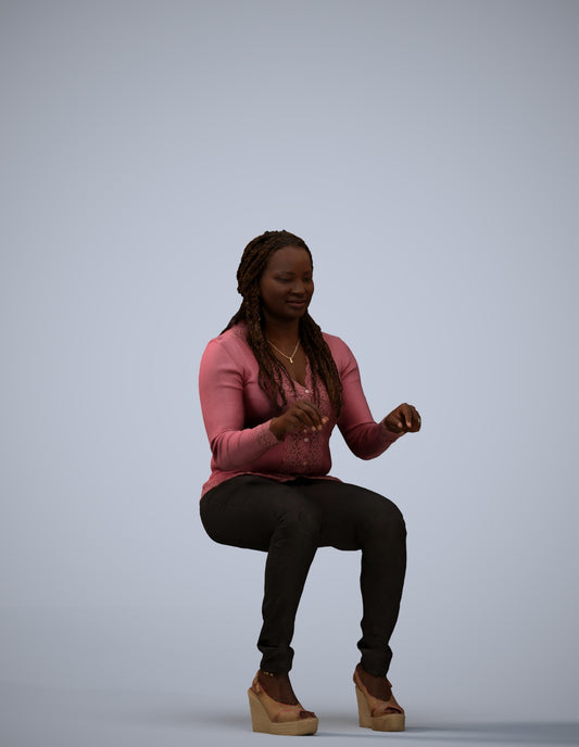 3D people model woman casual sitting, scanned human for 3ds Max rendering