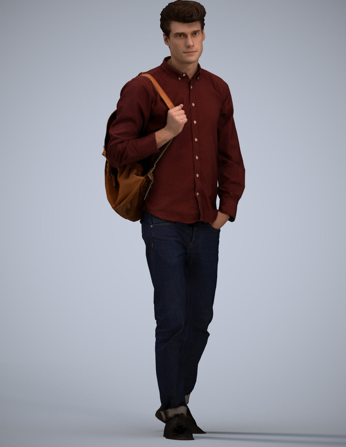 scanned 3D man casual walking, photogrammetry people for Enscape and V-Ray