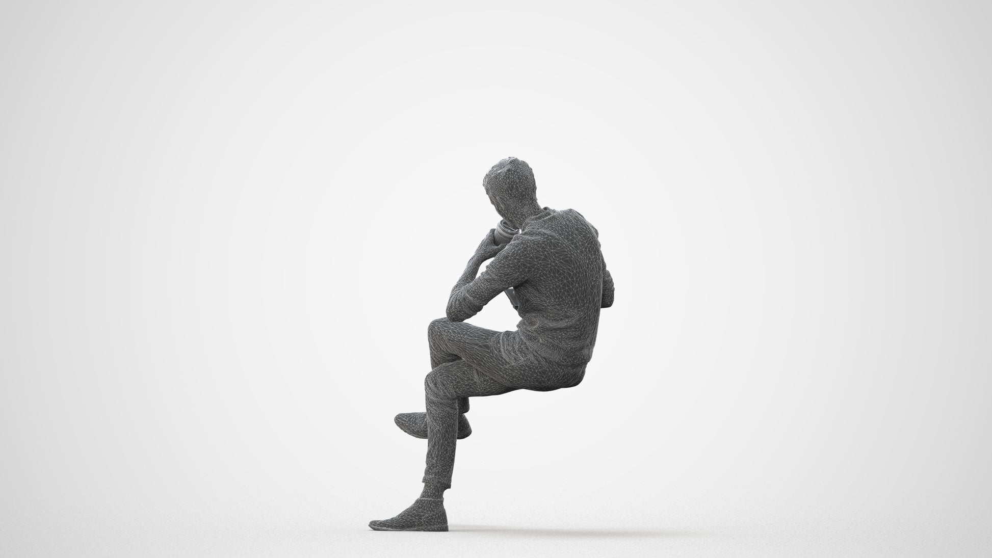 photogrammetry 3D man casual sitting, realistic human model archviz FBX, square thumbnail