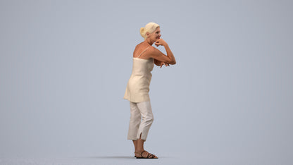 photogrammetry 3D senior woman casual standing, realistic human model archviz FBX, side view render