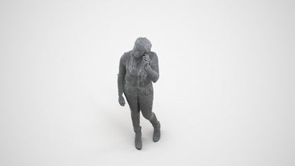 realistic 3D woman casual standing, scanned archviz people for Blender and 3ds Max, wireframe three-quarter view