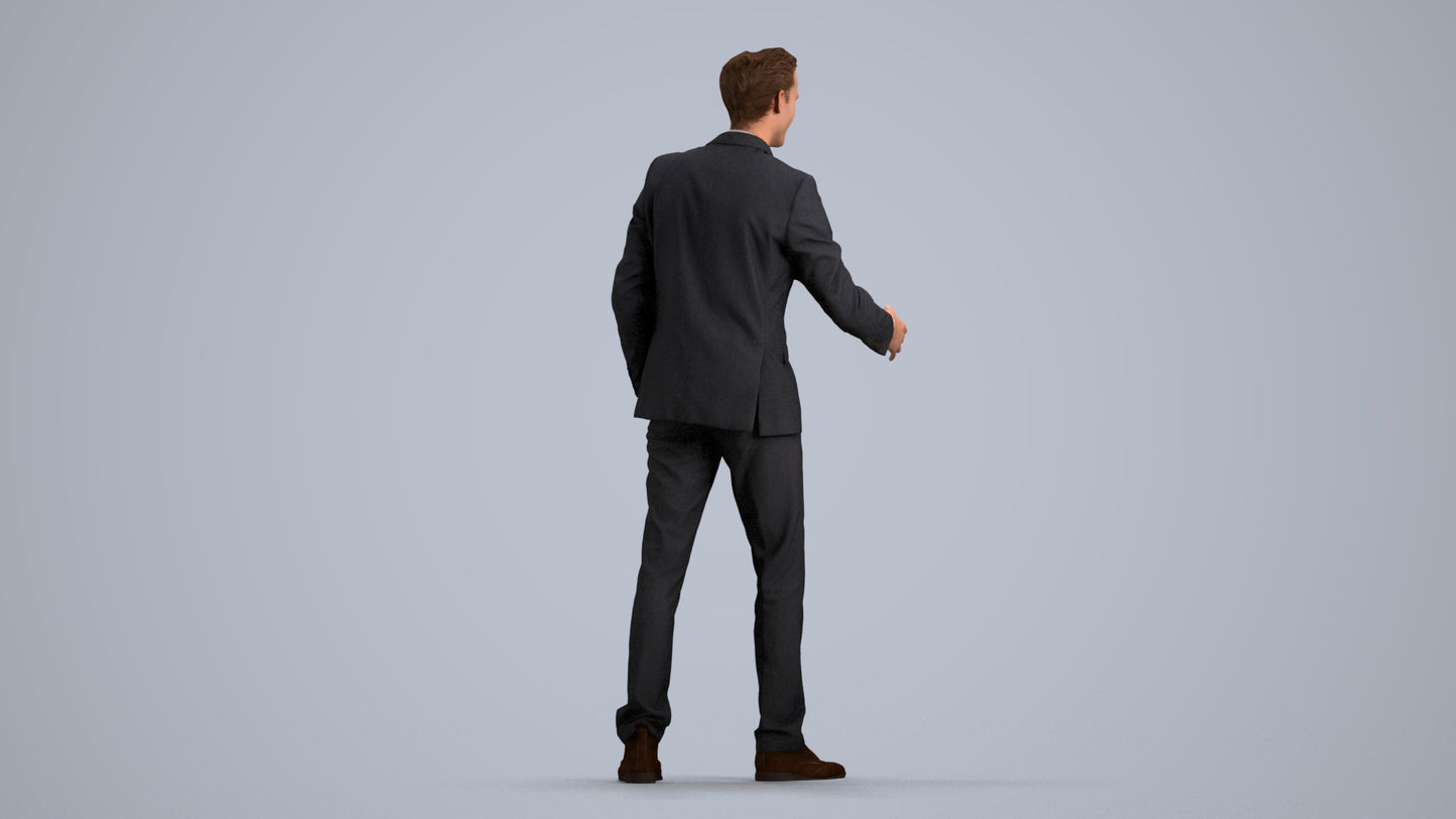 realistic 3D human man business, archviz people FBX OBJ for Blender, front view render