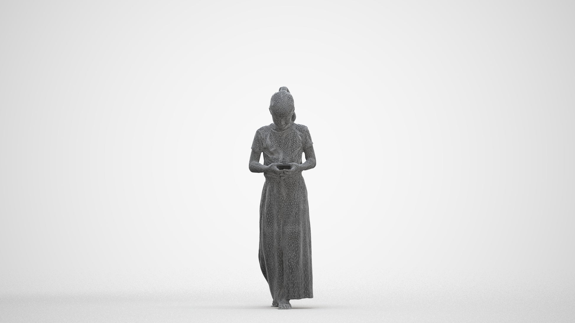 3D human model woman casual kids, photogrammetry scanned person for archviz, three-quarter front view render