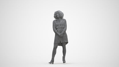 3D human model woman casual standing, photogrammetry scanned person for archviz, three-quarter front view render