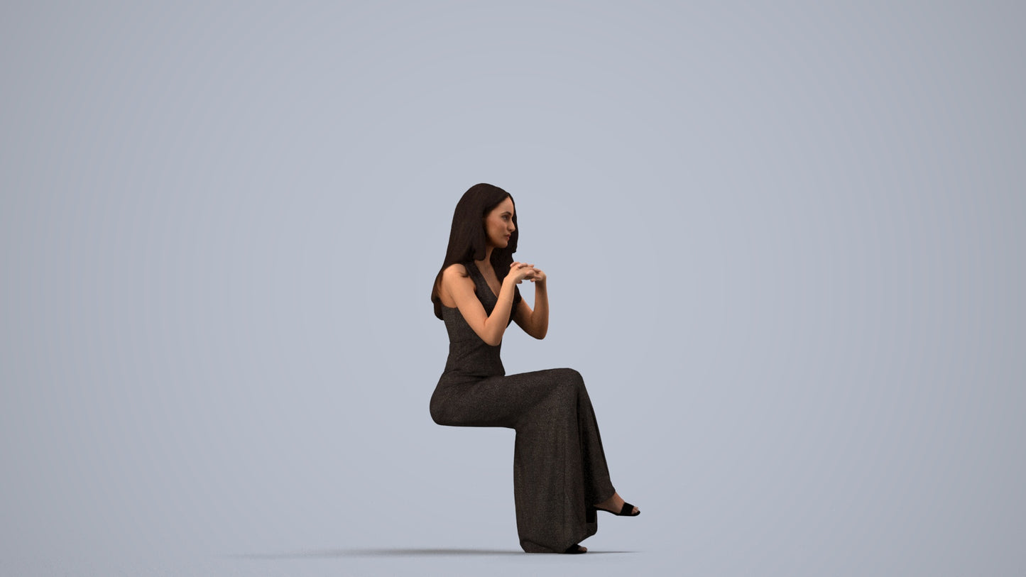scanned 3D woman business formal, photogrammetry people for Enscape and V-Ray, side view render