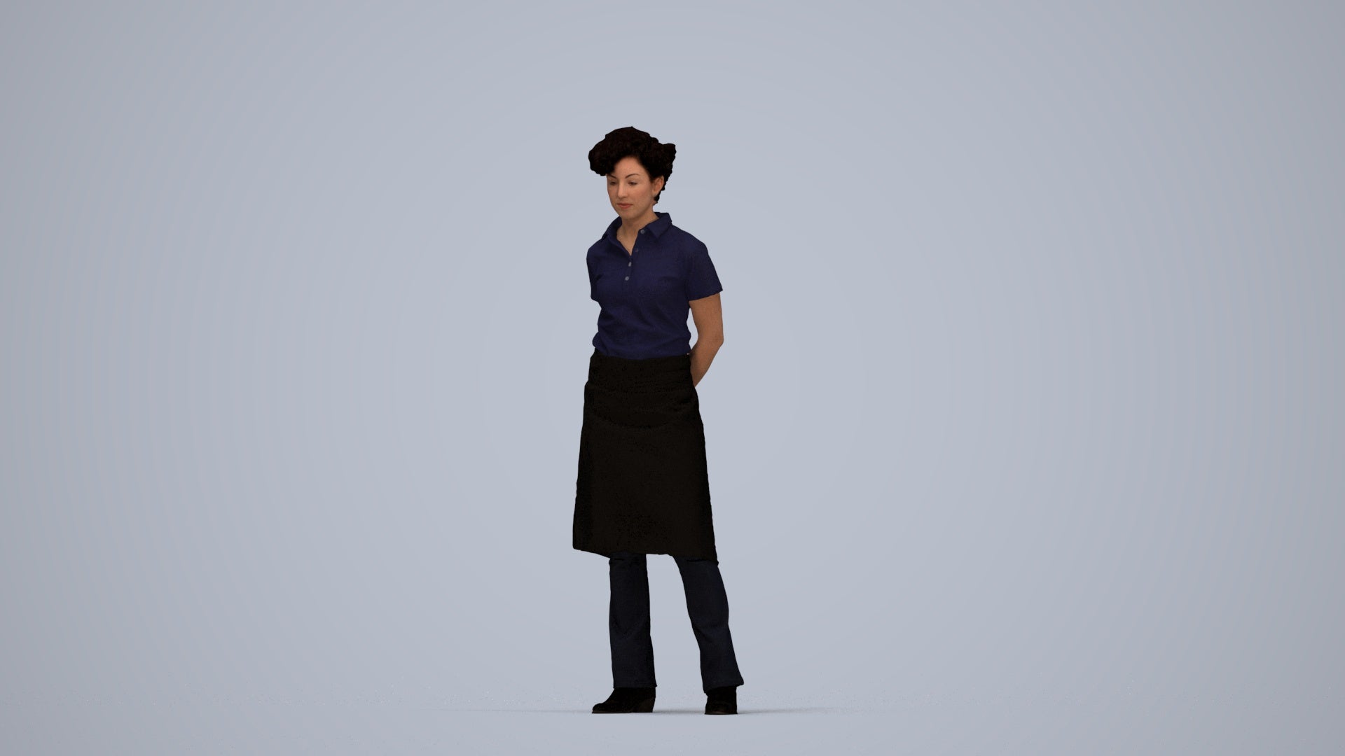 3D scanned woman standing, photorealistic archviz people for Enscape and SketchUp, top-down view render