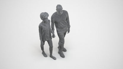 3D human model woman casual couple, photogrammetry scanned person for archviz, wireframe three-quarter view