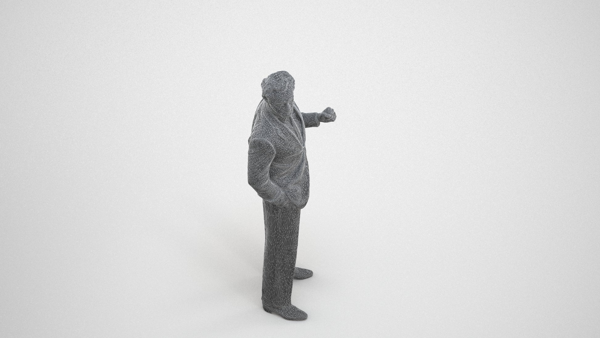 3D scanned man business, photorealistic archviz people for Enscape and SketchUp, wireframe side view