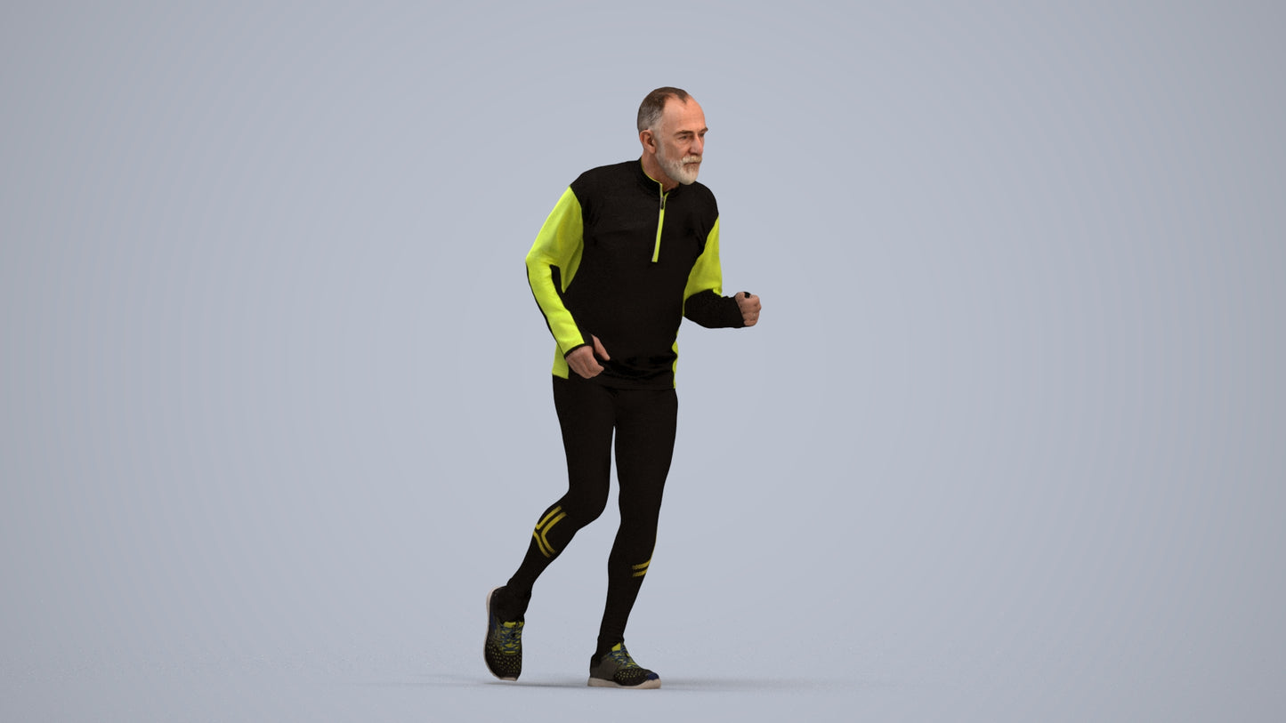 realistic 3D senior man sport, scanned archviz people for Blender and 3ds Max, standing pose render