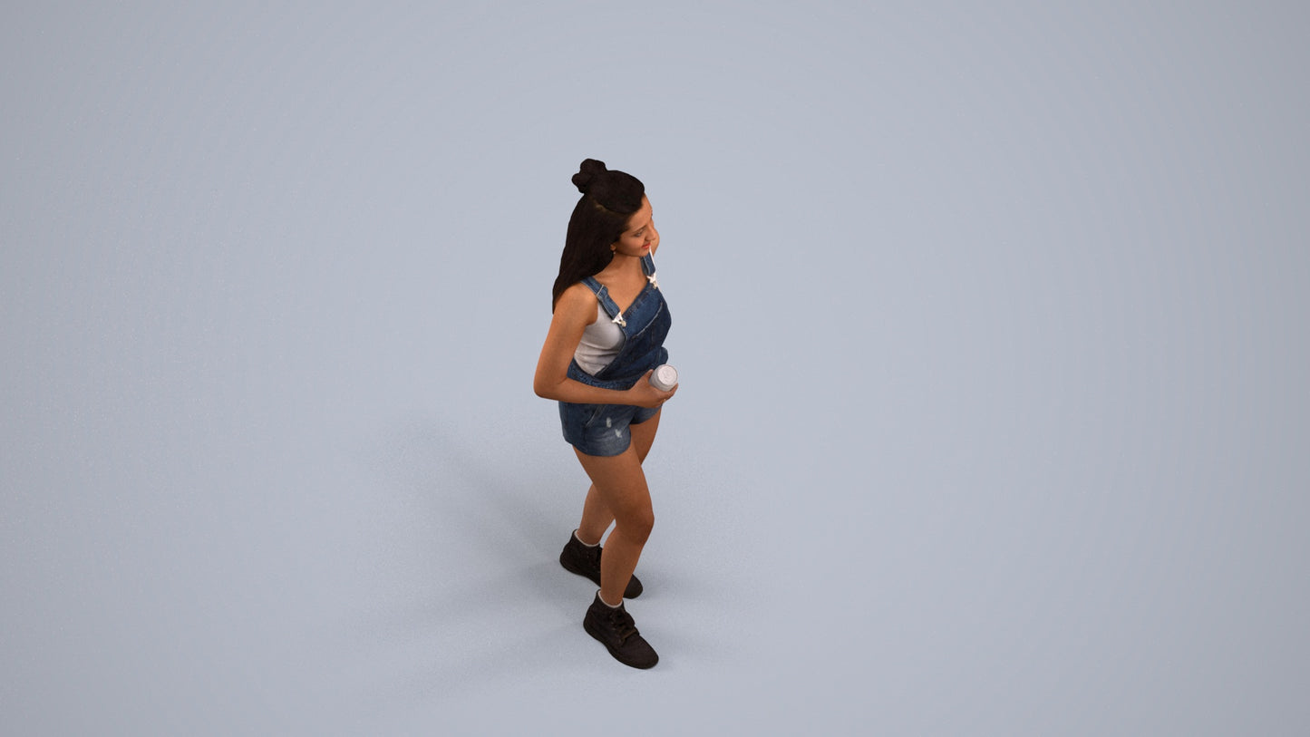 3D people model woman casual standing, scanned human for 3ds Max rendering, back view render