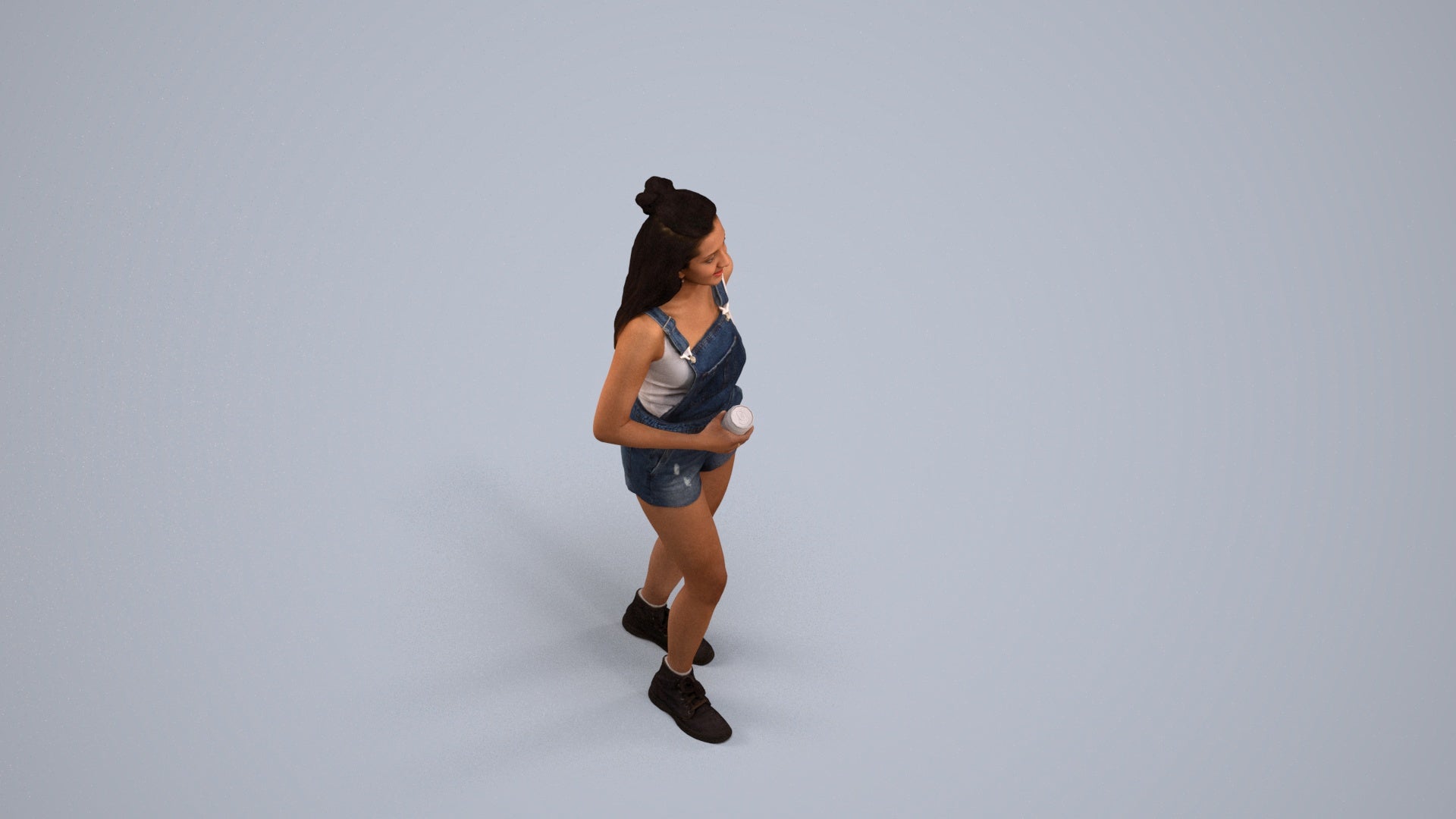 3D people model woman casual standing, scanned human for 3ds Max rendering, back view render