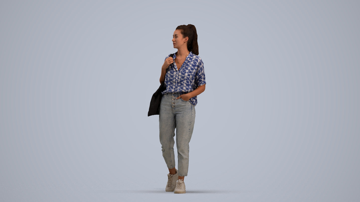 realistic 3D woman casual walking, scanned archviz people for Blender and 3ds Max, standing pose render