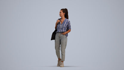 realistic 3D woman casual walking, scanned archviz people for Blender and 3ds Max, standing pose render