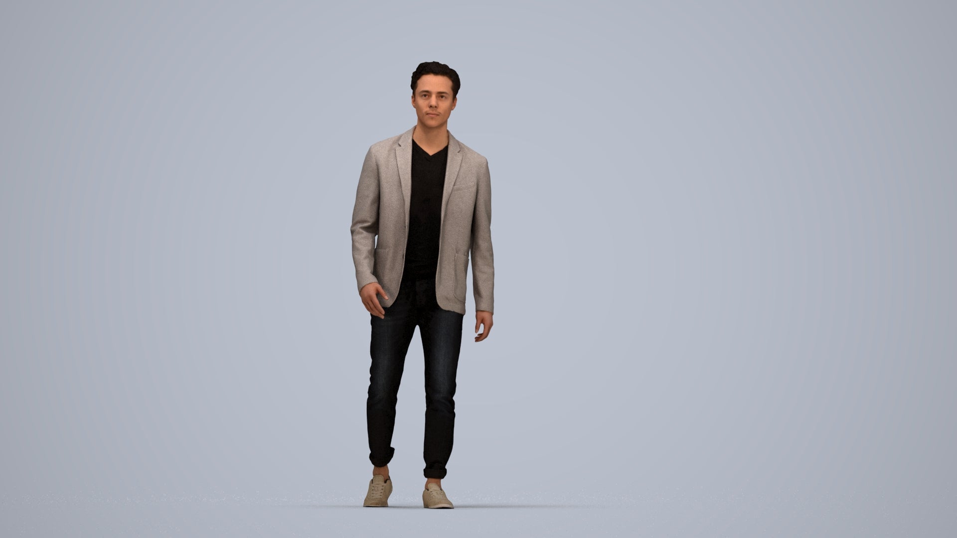 3D scanned man walking business, photorealistic archviz people for Enscape and SketchUp, top-down view render