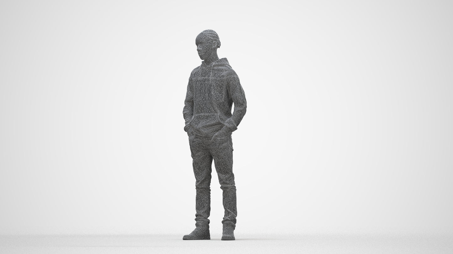 3D people model boy casual kids, scanned human for 3ds Max rendering, wireframe back view