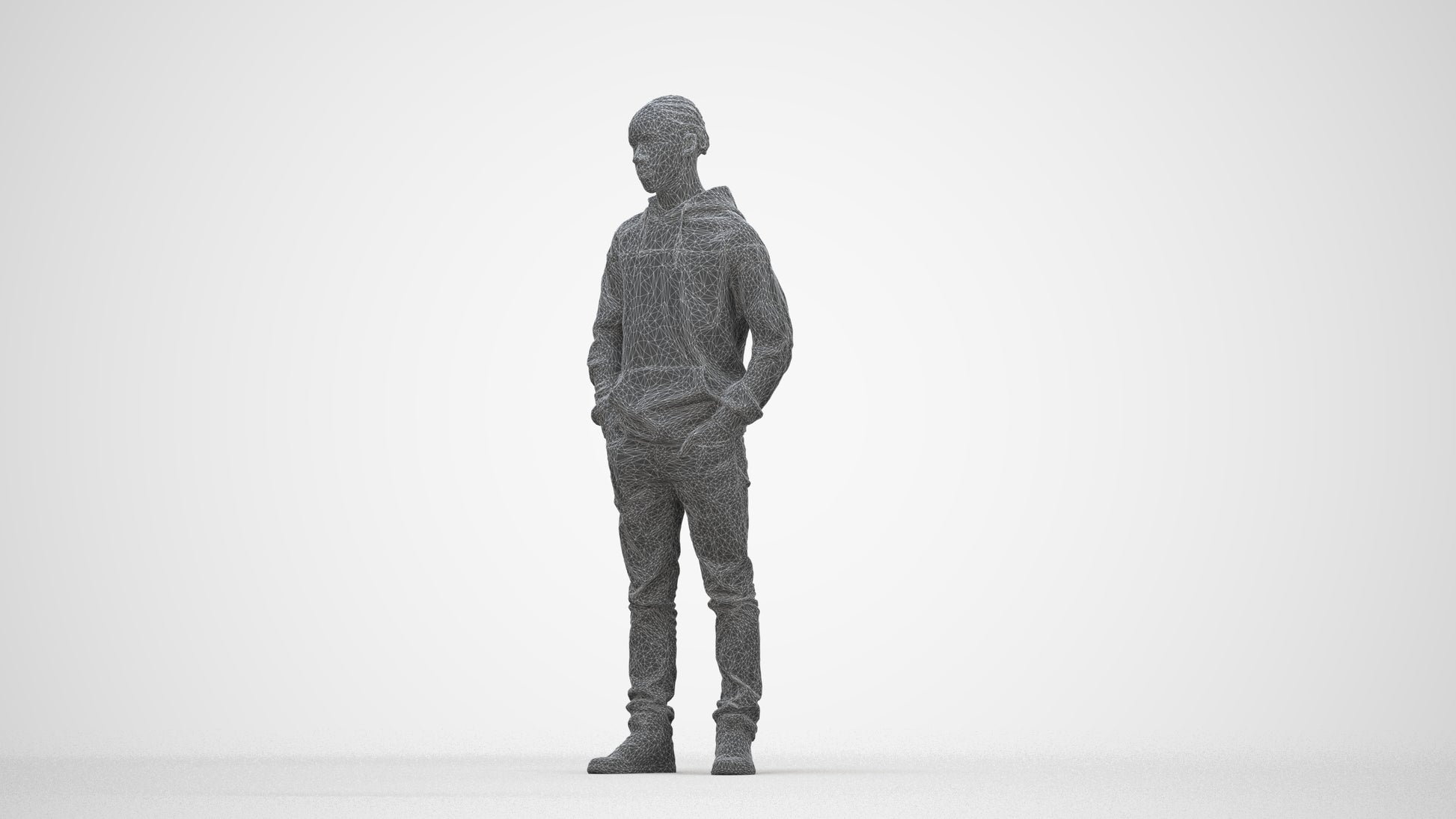 3D people model boy casual kids, scanned human for 3ds Max rendering, wireframe back view