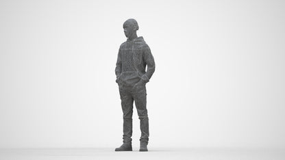 3D people model boy casual kids, scanned human for 3ds Max rendering, wireframe back view