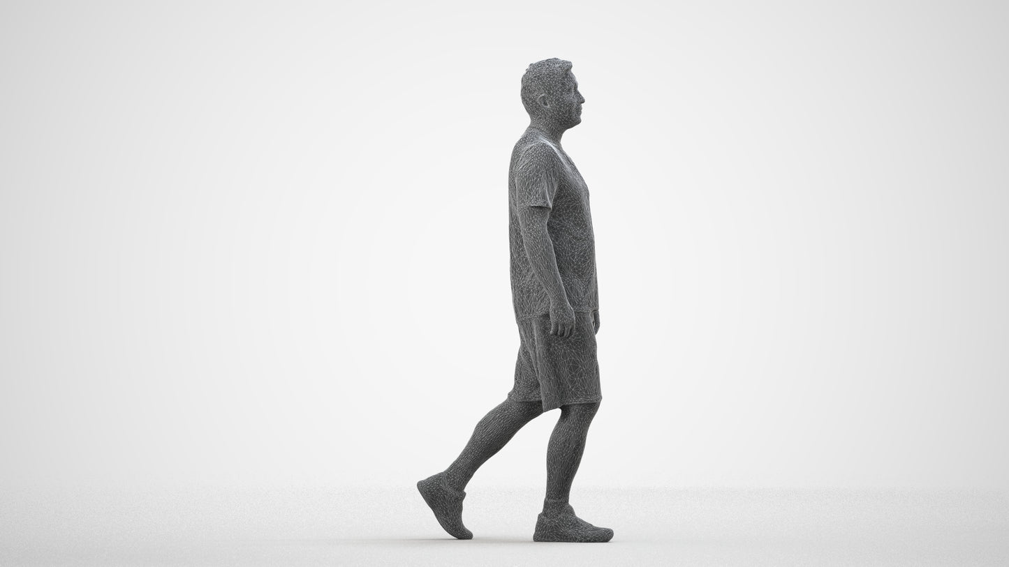 3D people model man sport, scanned human for 3ds Max rendering, wireframe side view