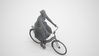 photogrammetry 3D woman casual cycling, realistic human model archviz FBX, wireframe three-quarter view