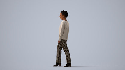 realistic 3D human woman casual walking, archviz people FBX OBJ for Blender, three-quarter view render