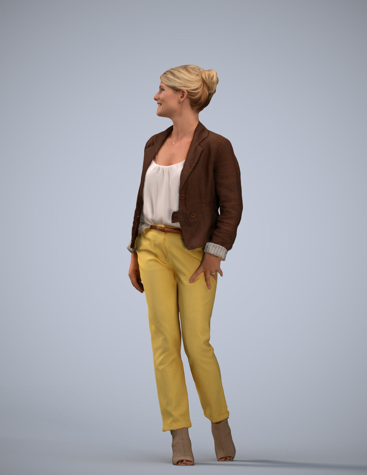 realistic 3D woman casual walking, scanned archviz people for Blender and 3ds Max
