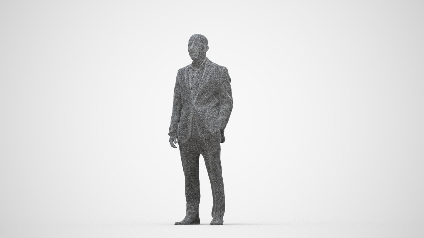 realistic 3D man business, scanned archviz people for Blender and 3ds Max, wireframe back view