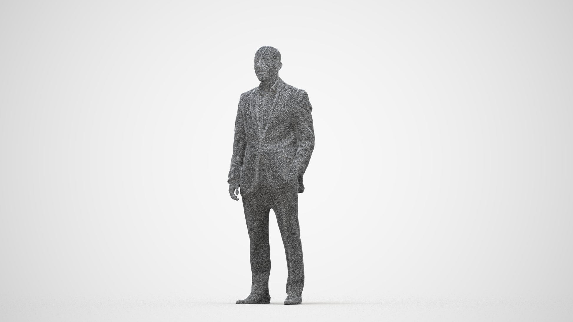 realistic 3D man business, scanned archviz people for Blender and 3ds Max, wireframe back view