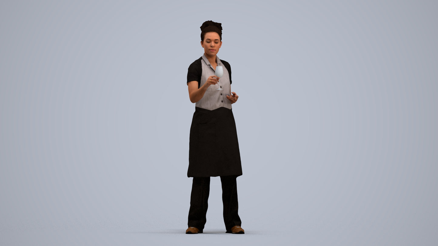photogrammetry 3D woman hospitality, realistic human model archviz FBX, standing pose render