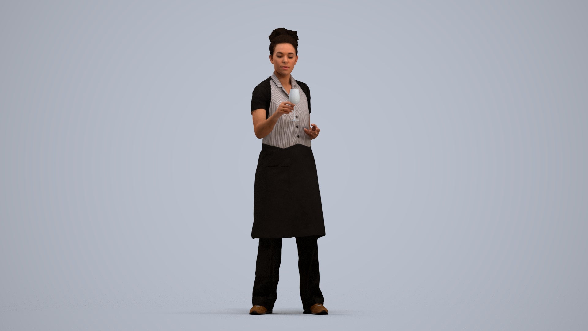 photogrammetry 3D woman hospitality, realistic human model archviz FBX, standing pose render