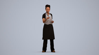 photogrammetry 3D woman hospitality, realistic human model archviz FBX, standing pose render