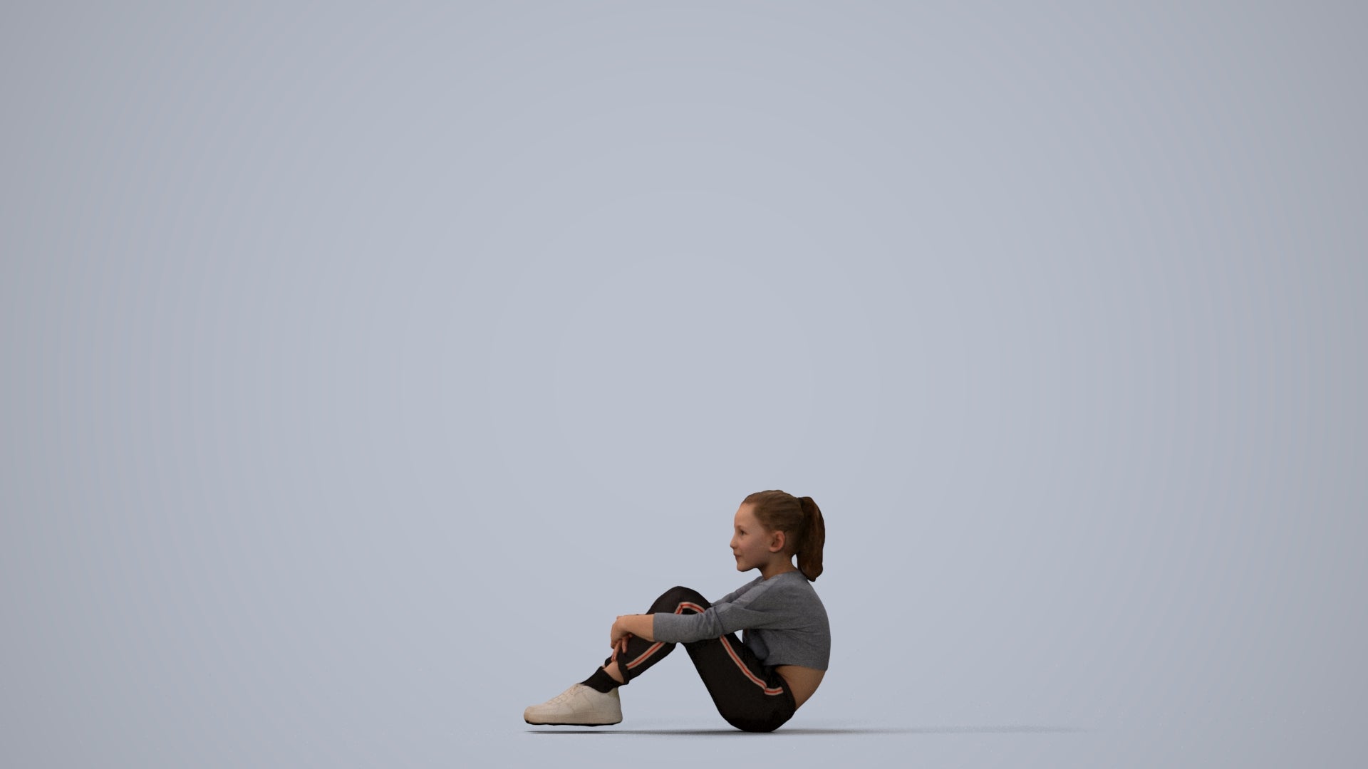 realistic 3D girl casual kids, scanned archviz people for Blender and 3ds Max, three-quarter view render