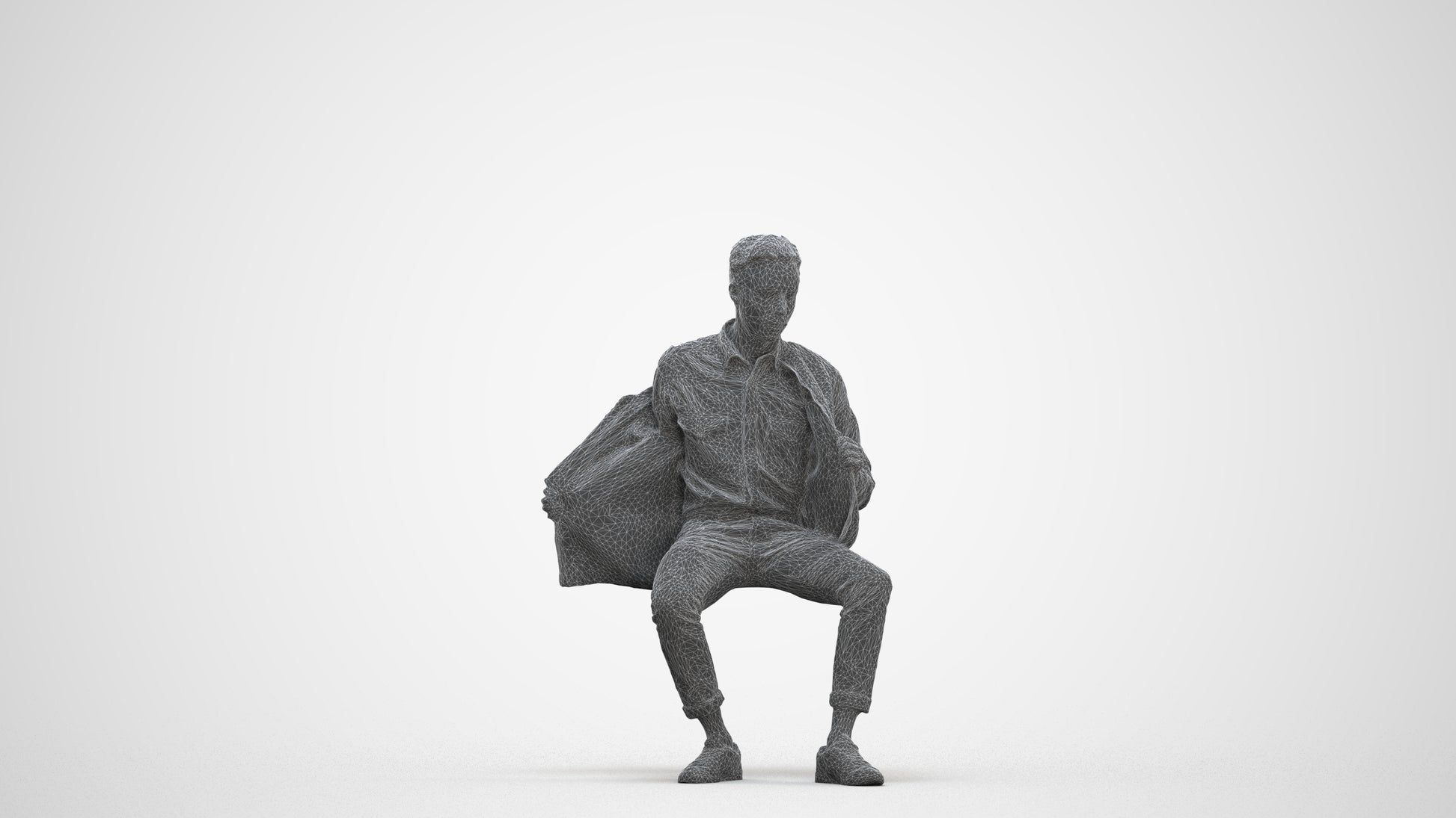 realistic 3D man casual sitting, scanned archviz people for Blender and 3ds Max, three-quarter front view render