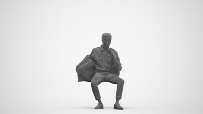 realistic 3D man casual sitting, scanned archviz people for Blender and 3ds Max, three-quarter front view render