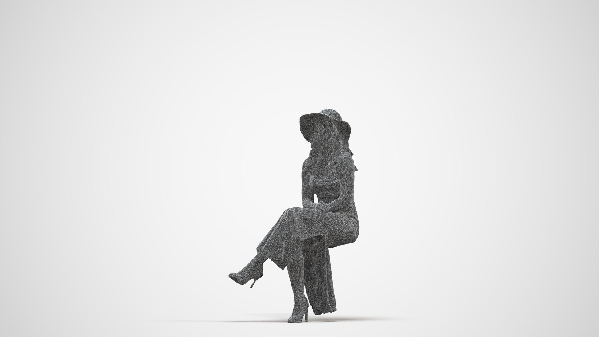 realistic 3D human woman casual sitting, archviz people FBX OBJ for Blender, three-quarter front view render